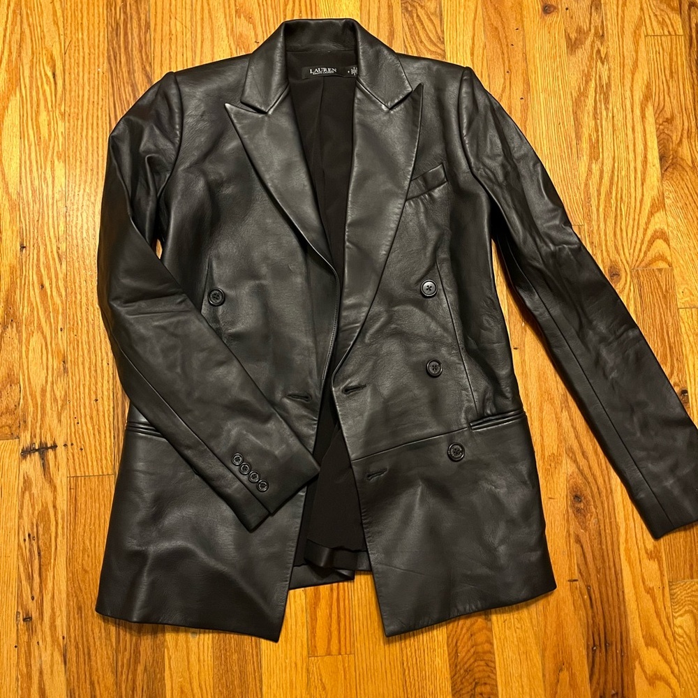 Black double breasted Leather Blazer